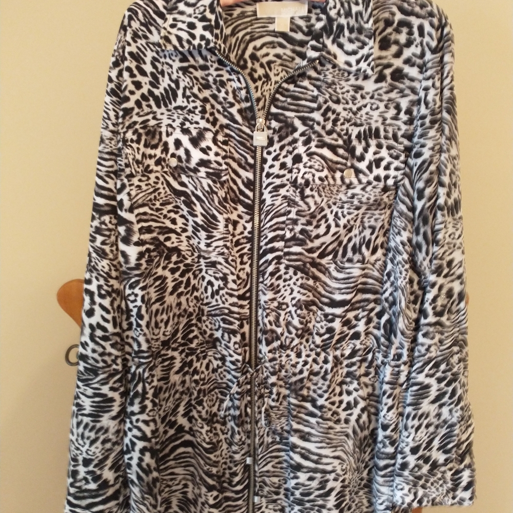Michael Kors Zebra Print Ladies Zip Up Blouse Size XL